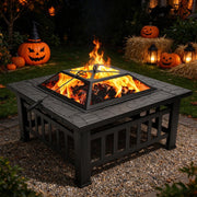 Zimtown 32in Square Metal Outdoor Fire Pit with Water-Resistant Iron Mesh Frame, Black