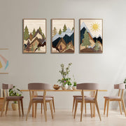 TOARTi Mountain Pine Tree Wall Art Set, Nature Wilderness Illustration, Mid Century Modern Framed Canvas, Woodcut Forest Painting, 16x24 in, Pack of 3