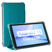 NOVOJOY 7 Inch Android 15 Tablet, 8GB RAM (3GB Built-in + 5GB Virtual), 32GB ROM, 1TB Expandable Storage, Dual Camera, IPS HD Display, 5G, WiFi 6, Bluetooth 5.0, Navy Blue with Premium Business Leather Case