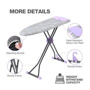 KINGRACK Floor Standing Ironing Board, Full Size 43x13 in, 7 Level Height Adjustable, Gray, Rotating Nonslip Feet, Fireproof Silicon Iron Rest Pad