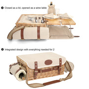 YANMUXIAN Multifunctional Wicker Picnic Basket Set for 2 with Insulated Interior, Detachable Pine Wood Table, Waterproof Blanket, Full 20-Piece Tableware, Natural