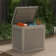 Uforic 35 Gallon Resin Outdoor Deck Box, Lockable Waterproof UV Resistant Storage Container with Rattan Textured Finish, Light Brown