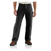 Carhartt Men's Loose Straight Washed Duck Lined Dungaree Work Utility Pants, Black, 38W x 36L, B111-BLK