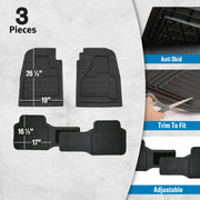 Genuine Dickies 88100WDI 3 Piece Rubber Floor Mat Set Adjustable Rear Mats Black