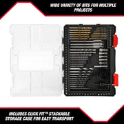 Hyper Tough 100-Piece Drill and Drive Tool Set with Assorted Steel Bits, Clear Click Fit Case, 42989CF