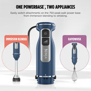 Ninja Power Duo Immersion Blender with RapidWhisk, 9-Inch Stainless Steel Arm, 4 Speeds, SplatterShield, PanProtect, 4-Cup Blending Pitcher, Deep Navy, CI201ND