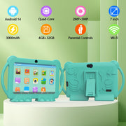 NOVOJOY NVQ8K-green  Kids Tablet, 7 Inch Android, 1.5GHz ARM Processor, 4GB RAM, 32GB Storage, Dual Cameras, WiFi Bluetooth, Protective Silicone Case, Green