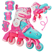 Roller Derby Switch Combo Adjustable Skates, 2-in-1 Training and Inline, Pink, Medium 13-3, with Protective Gear W174GM