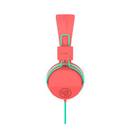 JLab JBuddies Studio On-Ear Kids Wired Headphones, Volume Limiter 85dB, Adjustable Padded Headband, Foldable Ear Cups, Tangle-Free Braided Cord with Mic, Peach