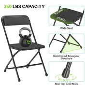 Capri Plastic Folding Chair, Black, Steel Frame, Stackable Foldable Design, 10 Pack, 350 lb Capacity, FDPC10-BL