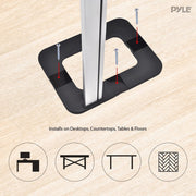 Pyle Tablet Metal Security Stand Holder with Adjustable Clamp-Style Arm, Anti-Theft Floor Mount, White, PSPADLK38