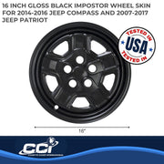 Coast2Coast International 16 Inch 5 Indented Spoke Gloss Black ABS Plastic Wheel Cover Set of 4 IWCIMP78BLK