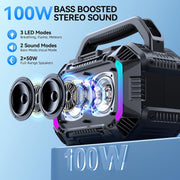 Aixiqee Bluetooth Portable Waterproof Speaker, 100W Loud Stereo with Deep Bass, IPX7 Floatable, 20H Playtime, Wireless Charging, TWS Pairing, RGB Light, Black, B100W