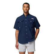Columbia PFG Bahama II Men's Short Sleeve Button-Down Shirt, UPF 50 Sun Protection, Quick-Dry Nylon, Mesh-Lined Vents, Collegiate Navy, XL, 101165