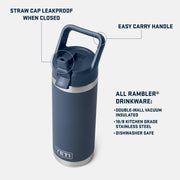 YETI Rambler 18 oz Sports Water Bottle, Vacuum Insulated Stainless Steel, Leakproof Straw Cap, White/Rescue Red/Badge