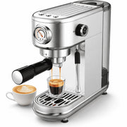 Amumu 20 Bar Espresso Machine with Steam Wand Milk Frother, Pressure Gauge, Compact Stainless Steel Coffee Maker, Silver, EM3111