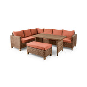 Better Homes & Gardens Brookbury 4-Piece Outdoor Wicker Patio Sectional Dining Set, Terracotta Cushions