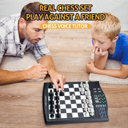 LEVEROAM Talking Chess Academy Electronic Chess Set with Voice Teaching System, Magnetic Pieces, High ELO 2000 AI Engine, Portable Board, LM183