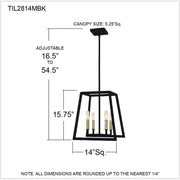 Quoizel Tilly 4-Light Pendant Light Fixture, Matte Black, Farmhouse Style, Dimmable, 14 in W x 15.75 in H, TIL2814MBK