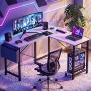 Concetta 49 Inch Modern L Shaped Computer Desk with Two-Way Convertible Storage Shelf, Side Bag, White