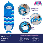 Happy Nappers Medium Blue Shark 2-in-1 Pillow and Sleepy Sack, Plush Polyester, 54 x 20 in