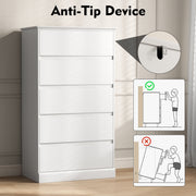 IDEALSOUL 5 Drawer Dresser, White Tall Chest of Drawers, Wood Storage Cabinet for Bedroom, Living Room, Hallway, Entryway