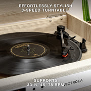 Victrola Century 6-in-1 Music Center, 3-Speed Turntable, CD Player, Cassette Player, VINYLSTREAM Bluetooth Output, Built-In Stereo Speakers, Natural Finish, VTA-820SB-NAT