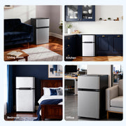 Simzlife 3.2 Cu Ft Two Door Mini Refrigerator with Freezer, Adjustable Removable Glass Shelves, Silver Matte Finish, RF-H