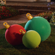Funboy Oversized Inflatable Flocked Holiday Ornaments 3-Pack, Red Green Gold, Indoor Outdoor Christmas Decorations