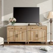 Wampat Buffet Cabinet with 4 Doors and 2 Drawers, Large Coffee Bar Table, Wood Kitchen Storage Cabinet, Modern Farmhouse Sideboard Credenza, Brown Oak, W01F3096C-WMS