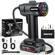 Nexpow T12 AVAPOW Portable Tire Inflator, 160 PSI Cordless Dual Power Air Compressor, LED Light, Black