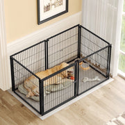 JXXRZ Large Dog Kennel, 64 in, Black Metal Frame, Furniture Style Crate with Lockable Door, Expandable and Foldable