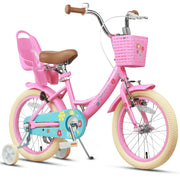 Glerc Maggie 16 Inch Kids Girls Bike, Princess Style with Doll Seat, Basket, Training Wheels, Pink, BG1012YD16pk