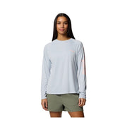 Columbia PFG Tidal Tee II Women's Long Sleeve Shirt, Omni-Wick Moisture Management, UPF 50 Sun Protection, Cirrus Grey with Tiki Pink Logo, Medium, 157766