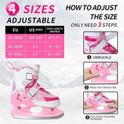 MammyGol Adjustable Kids Ice Hockey Skates with Reinforced Ankle Support, Soft Plush Lining, Stainless Steel Blades, Pink, Sizes 10J-13J