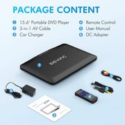 DEVINCI Portable DVD Player, 15.6 Inch HD Swivel Screen, 5 Hour Rechargeable Battery, USB SD Card Support, Remote Control, Black