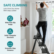 Concetta 3 Step Ladder, Folding Lightweight Portable Step Stool with Anti-Slip Pedals and Feet, Heavy-Duty Metal Frame, 800 lbs Capacity