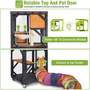 Aivituvin Cat Catio Outdoor Cat House Movable 3-Tier Enclosure with 5 Activity Platforms Waterproof Asphalt Roof Black AIR22-M-WM2