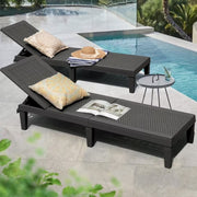 Vineego Modern Polypropylene Adjustable Backrest and Waterproof Chaise Lounge - Set of 2, Black