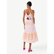 Scoop Womens Bow Back Midi Dress Orange Pink Ombre Gingham, L