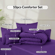 Lux Decor Collection Comforter Set, 8-Piece Seersucker Textured Bedding, King, Purple