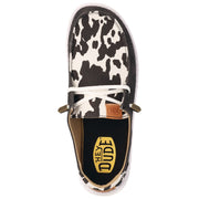 HEYDUDE Wendy Cow Print Canvas Shoes for Ladies - Black Cow - 6M