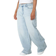 Celebrity Pink Women's Baggy Wide Leg Jeans, Light Stone Wash, Mid Rise Banded Waist, Soft Stretch Denim, Multiple Inseams 30