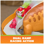 Spin Master Paw Patrol Lift & Race Dino Playset with 25 cm Brachiosaurus, Marshall Pup Squad Racer, Rhubarb Figure, Multicolored, 6075941