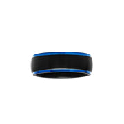 Brilliance Fine Jewelry TG14975/9 Men's Black & Blue Tungsten Satin Finish Step Edge