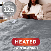 Sunbeam 13704 Electric Heated Bed Blanket Grey Soft Microplush 12 Heat Settings Twin 84 x 62
