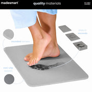 Madesmart Diatomite Stone Bath Mat, Non-Slip, Super Absorbent, Quick Drying, Natural Gray, 24in x 16in, 95-79136-06