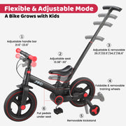 JMMD 6-in-1 Toddler Bike with Adjustable Seat, Handbrake, Alloy Steel Frame, All-Terrain EVA Wheels, Foldable Design, Black, S900Black