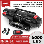 X-BULL Electric Winch, 6000LBS Capacity, IP68 Waterproof, 12V 1.3 HP Motor, 2 in 1 Wired and Wireless Remote, Synthetic Rope, Off-Road ATV UTV Boat