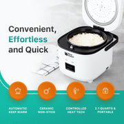RICE ROBOT 6465 8-Cup (2L) White Space Saving Rice Cooker with Ceramic Nonstick Inner Pot